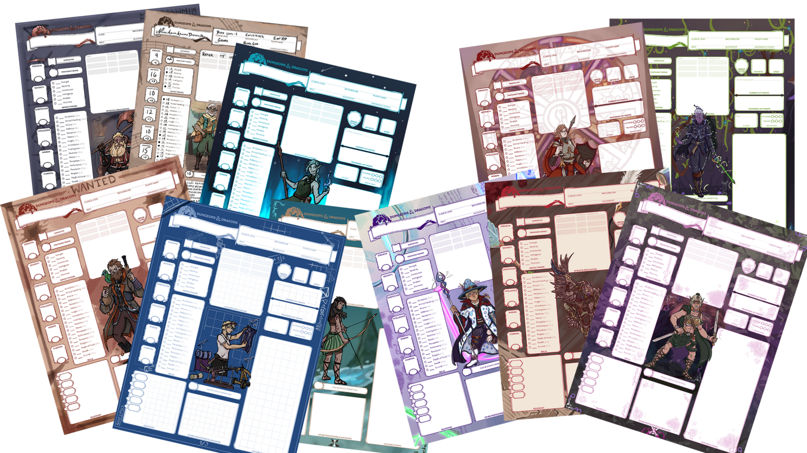 Character Sheets Pile Left: Quodra Party | Right: Still Tide Travellers